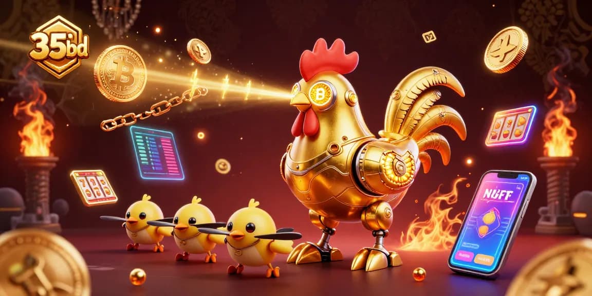 Experience thrilling wins at 35bd with colorful retro-futuristic casino illustration.