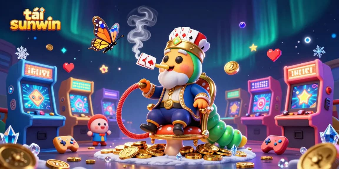 Experience the thrill of tải sunwin with a vibrant 3D casino scene featuring a whimsical caterpillar and gaming elements.