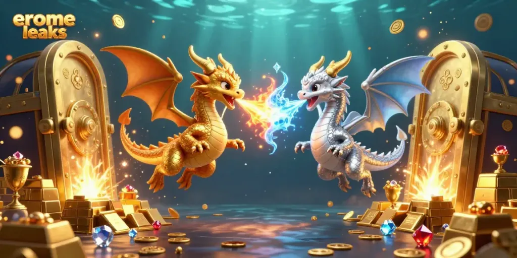 Engage with exciting erome leaks in a vibrant 3D fantasy casino scene featuring dynamic dragons.