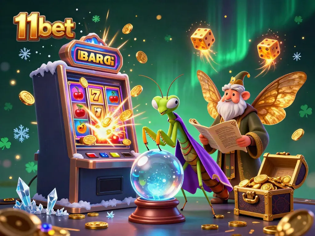 Engage with 11bet's thrilling casino games amidst magical characters and golden jackpot treasures.