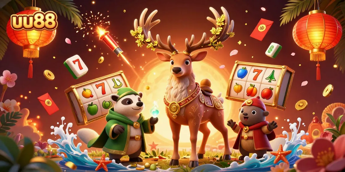 Experience the excitement of uu88 with a vibrant casino scene featuring slots and dynamic characters.