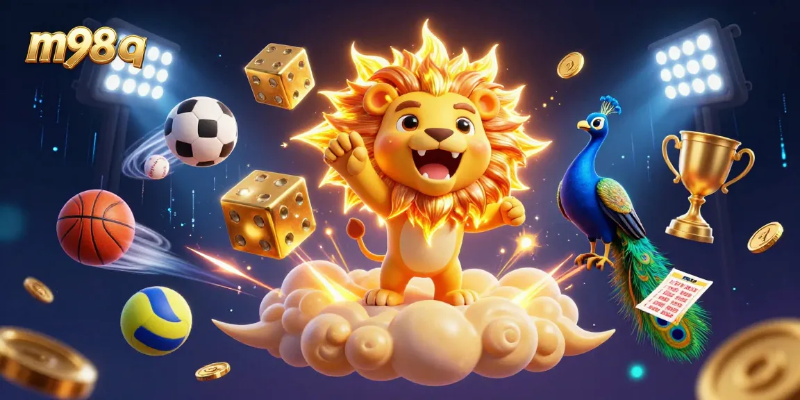 Play m98 q for top casino experiences with dynamic sports elements and vibrant 3D illustration.