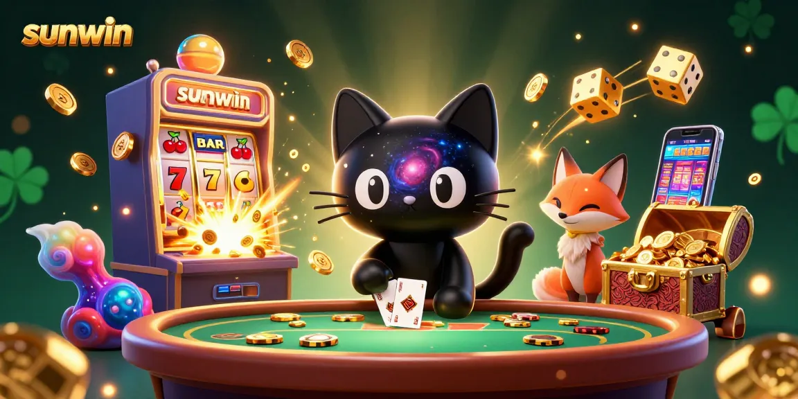 Experience sunwin's thrilling gaming universe with a cosmic cat and fox amidst a jackpot explosion.