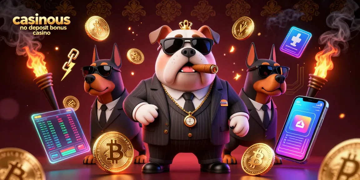 Experience the thrill of the casinous no deposit bonus casino with a dynamic 3D illustration of gambling characters.