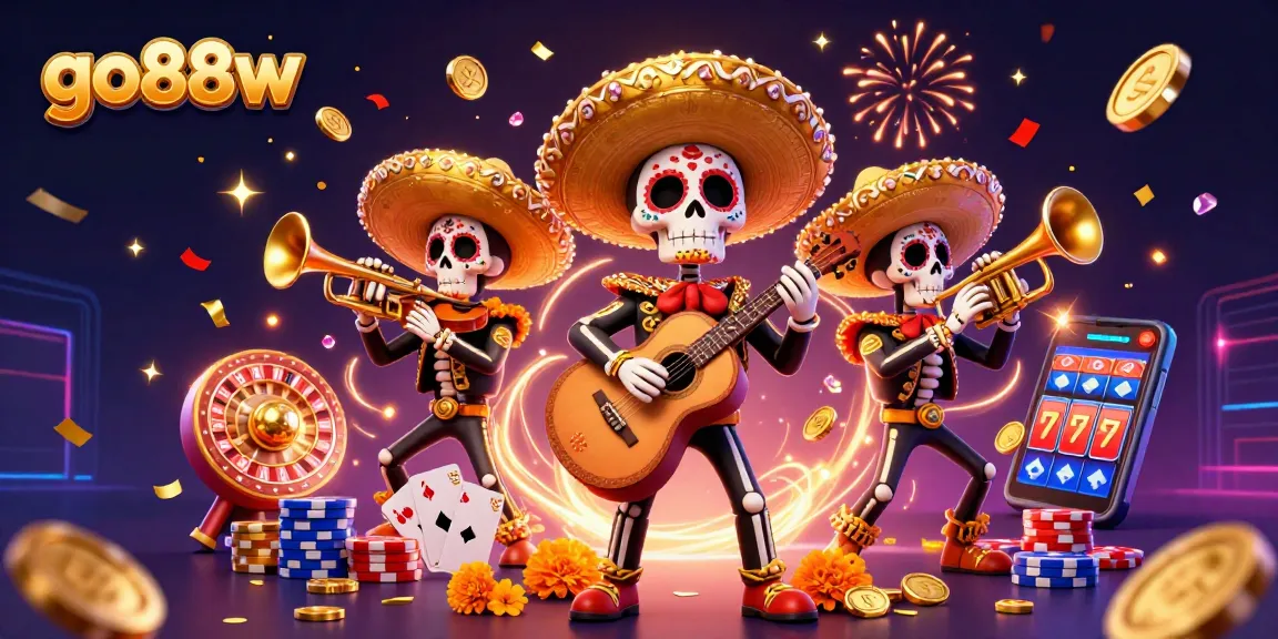 Join the lively go88w mariachi band amidst cascading coins and vibrant casino elements.
