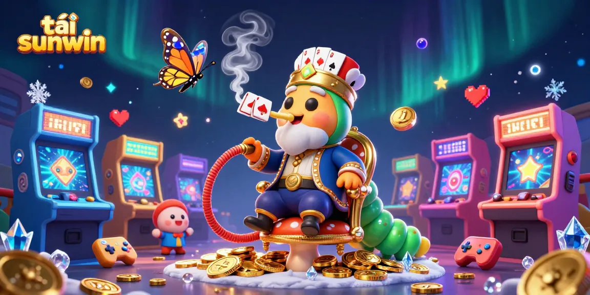 Experience the thrill of tải sunwin with a vibrant 3D casino scene featuring a whimsical caterpillar and gaming elements.