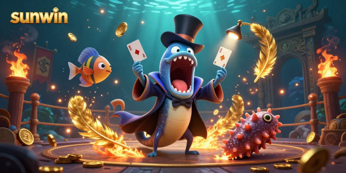 Experience thrilling games at Sunwin with an animated underwater magic act featuring vibrant characters.