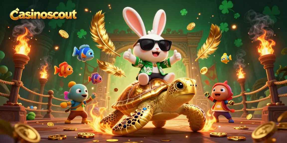 Celebrate your luck with casinoscout in this vibrant casino-themed 3D illustration featuring a lucky rabbit.