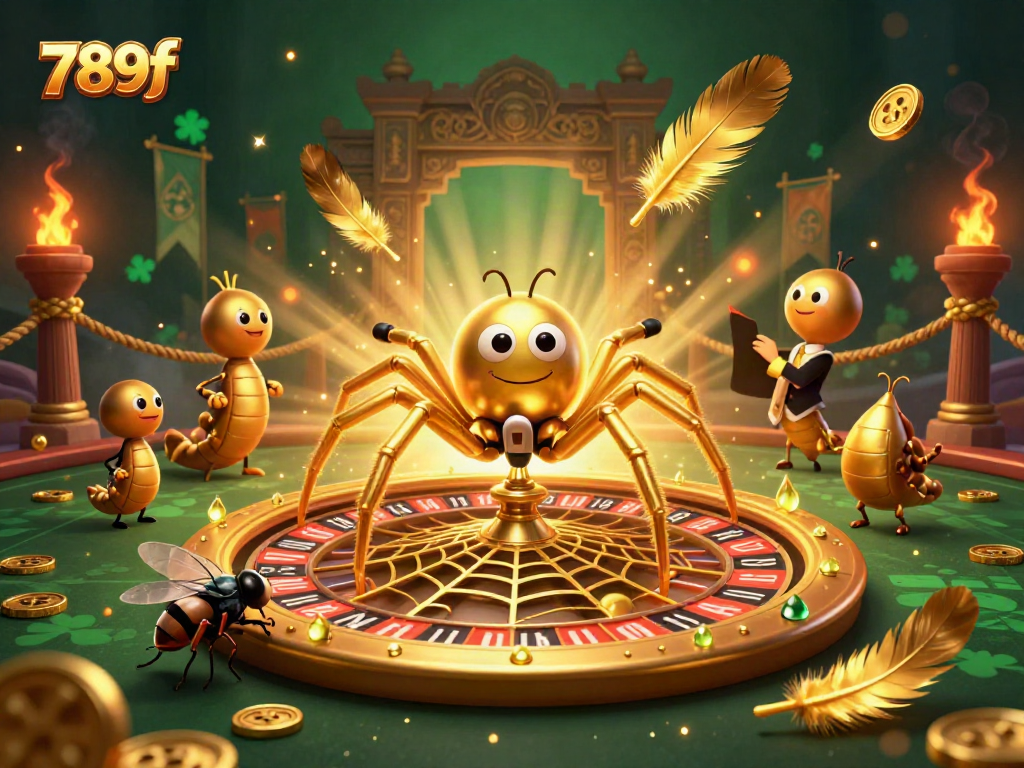 Engage with 789f through an exciting roulette wheel depicting a casino scene full of vibrant characters.
